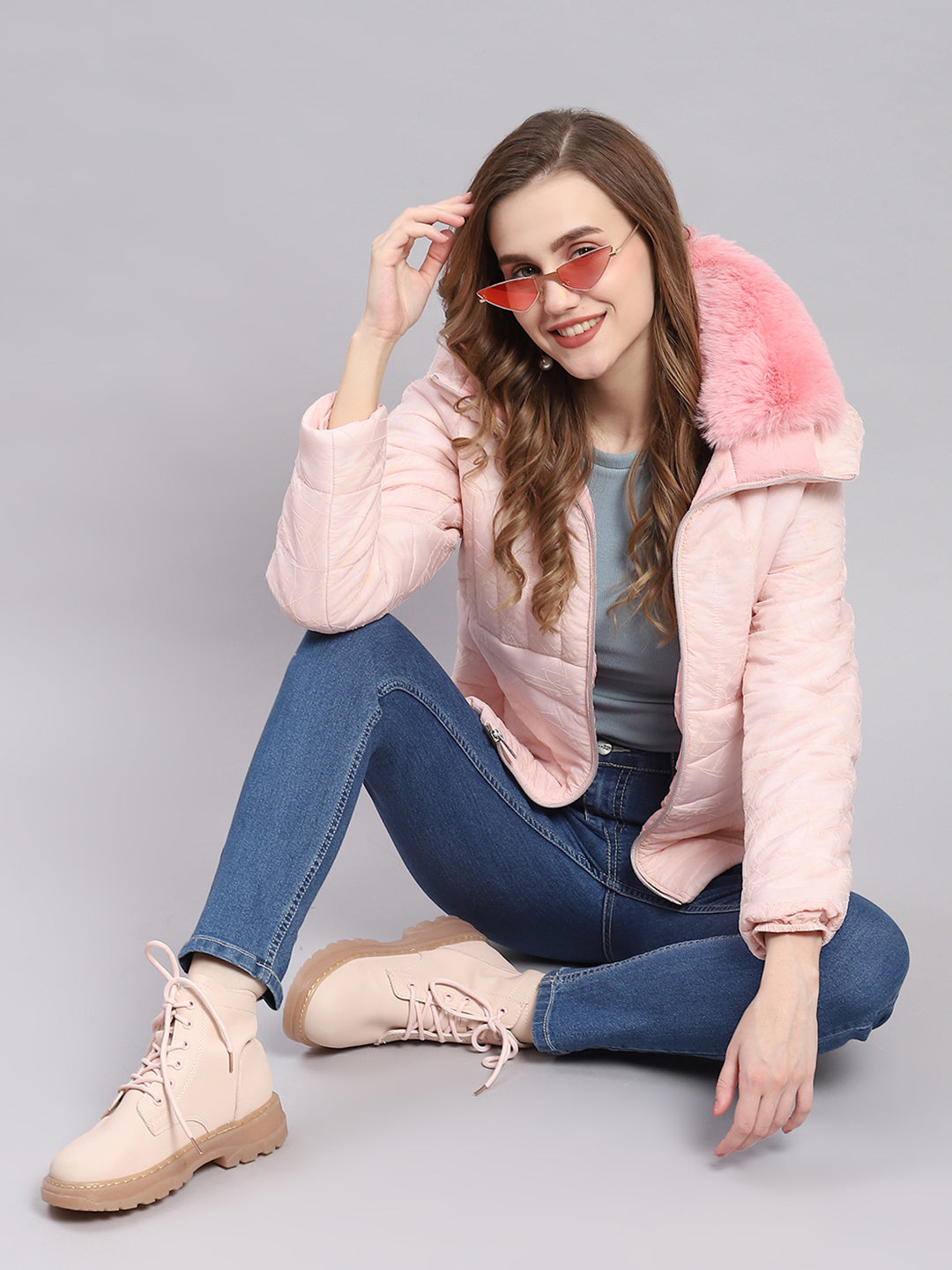 Women Pink Printed Spread Collar Full Sleeve Jackets