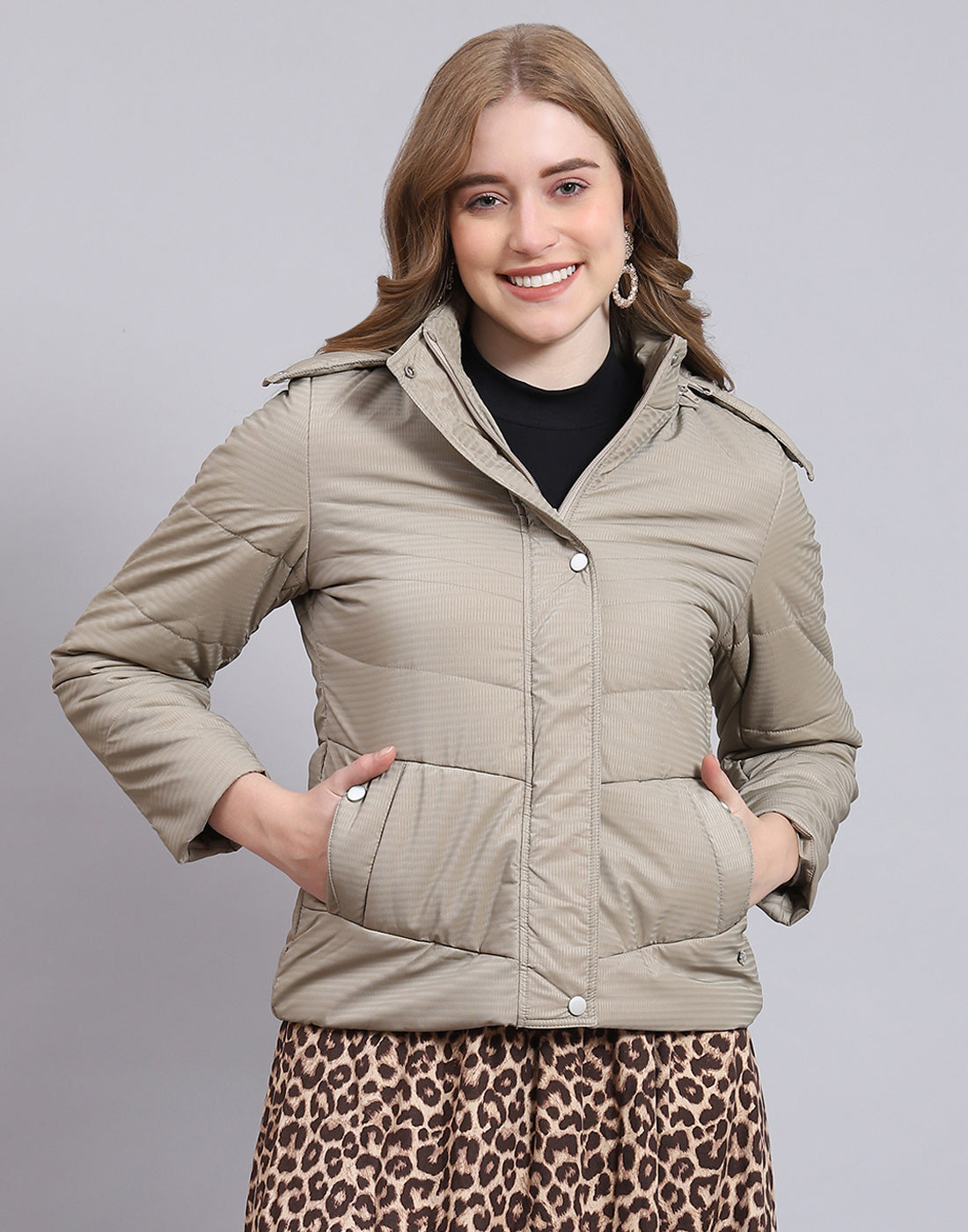 Women Brown Solid Hooded Full Sleeve Jacket