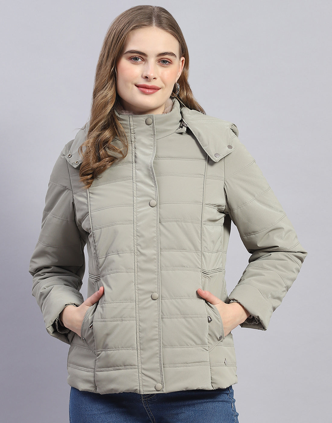 Women Olive Solid Hooded Full Sleeve Jacket
