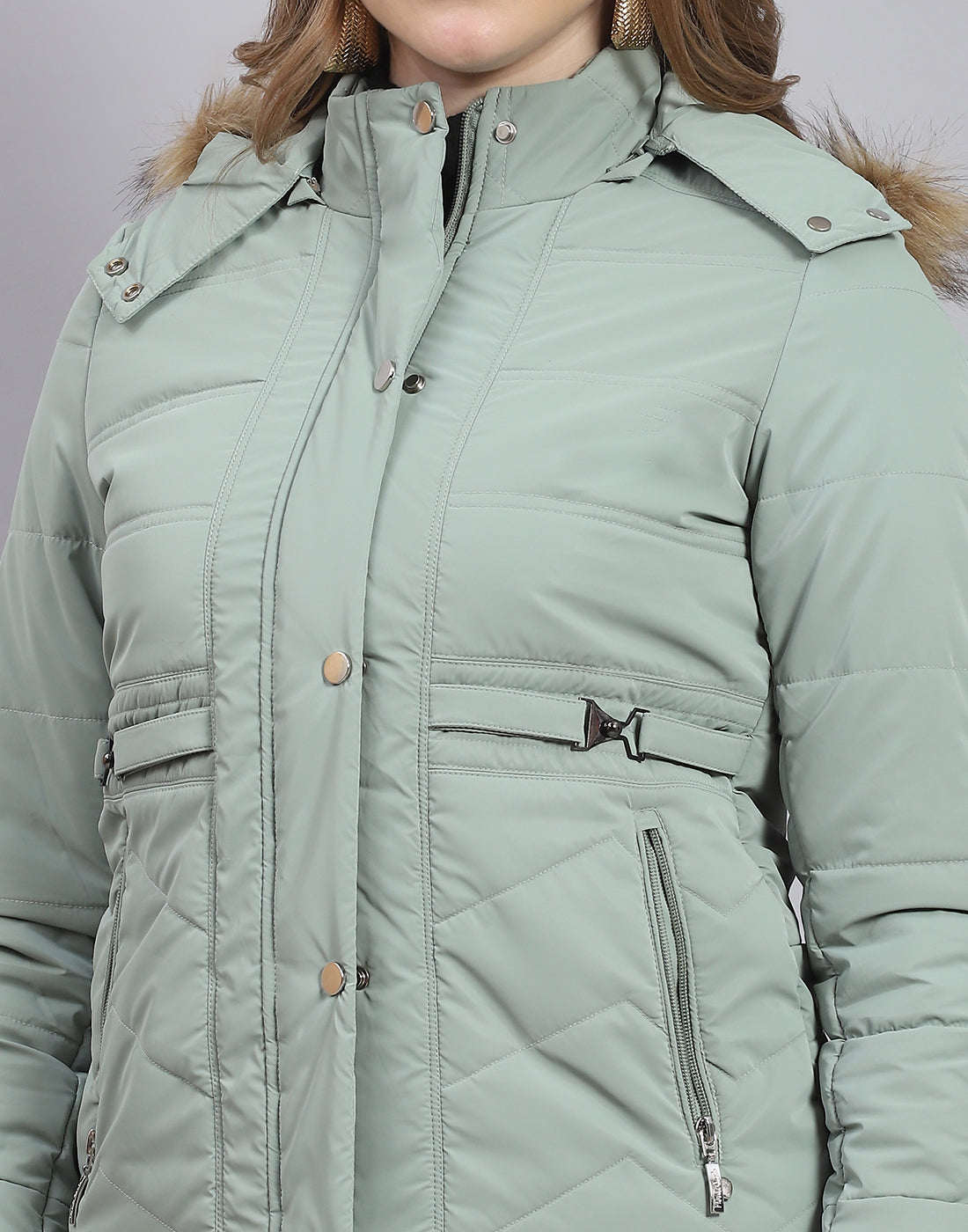 Women Green Solid Hooded Full Sleeve Jacket