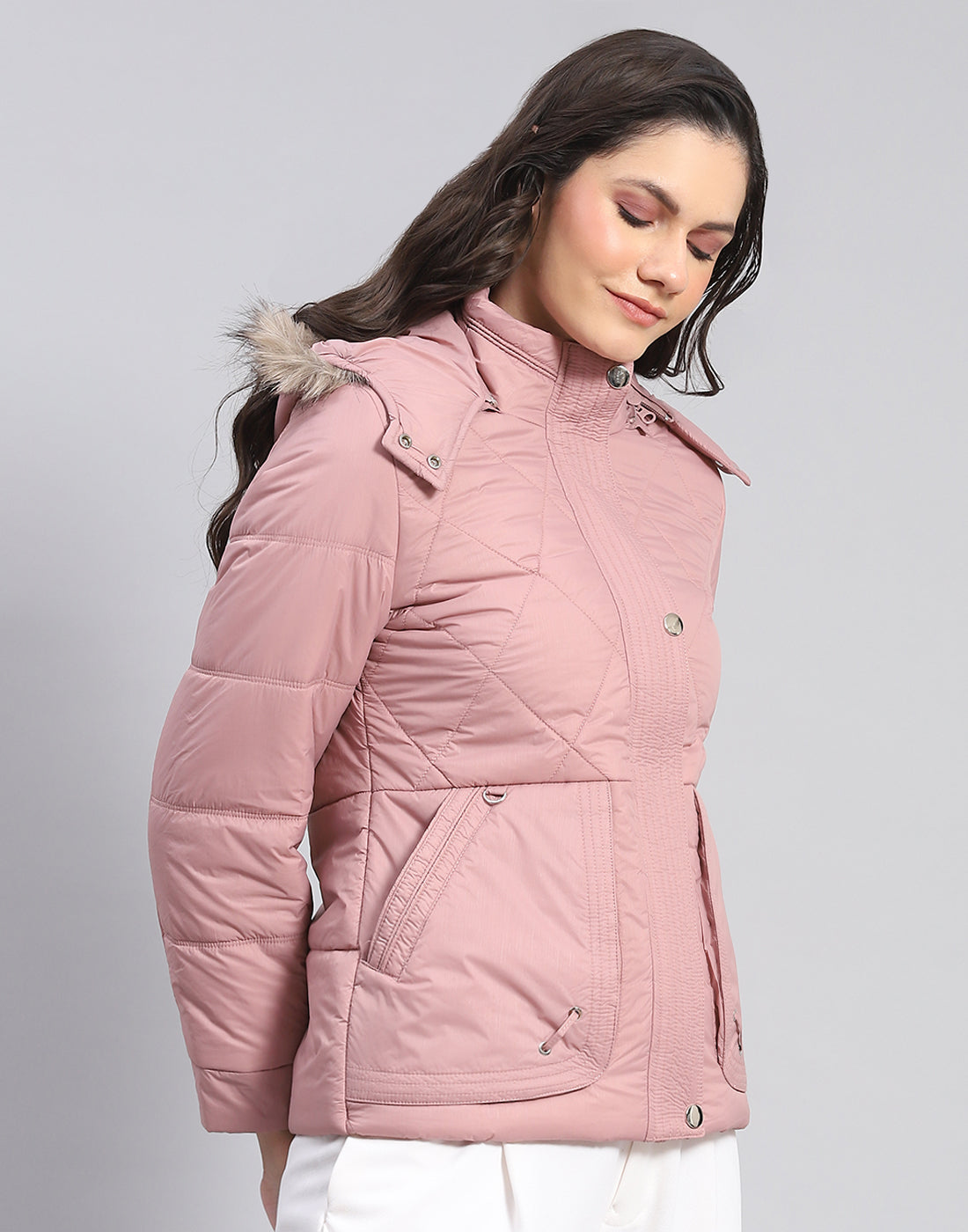 Women Peach Solid Hooded Full Sleeve Jacket