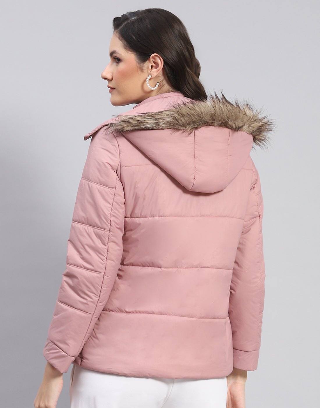 Women Peach Solid Hooded Full Sleeve Jacket