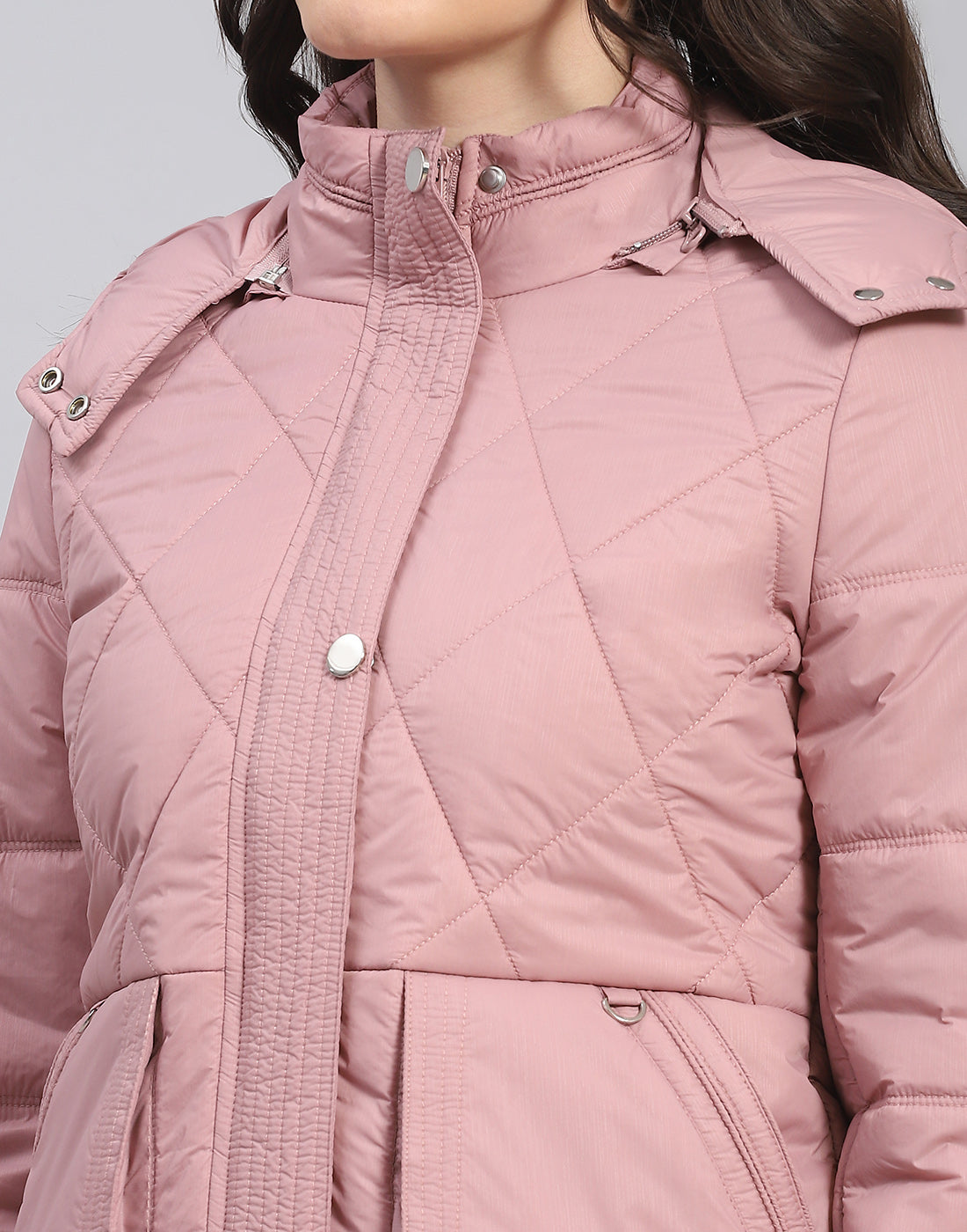 Women Peach Solid Hooded Full Sleeve Jacket