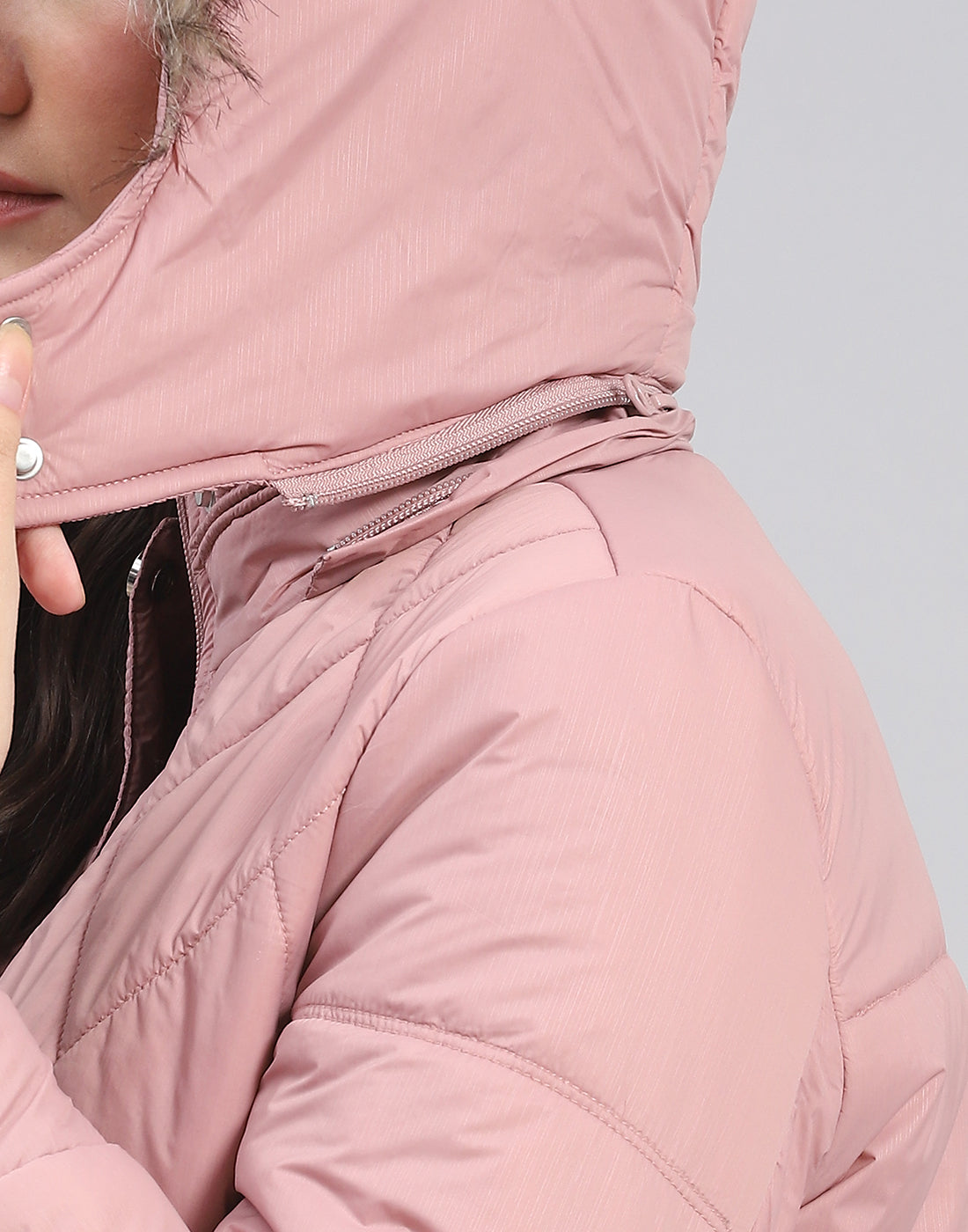 Women Peach Solid Hooded Full Sleeve Jacket