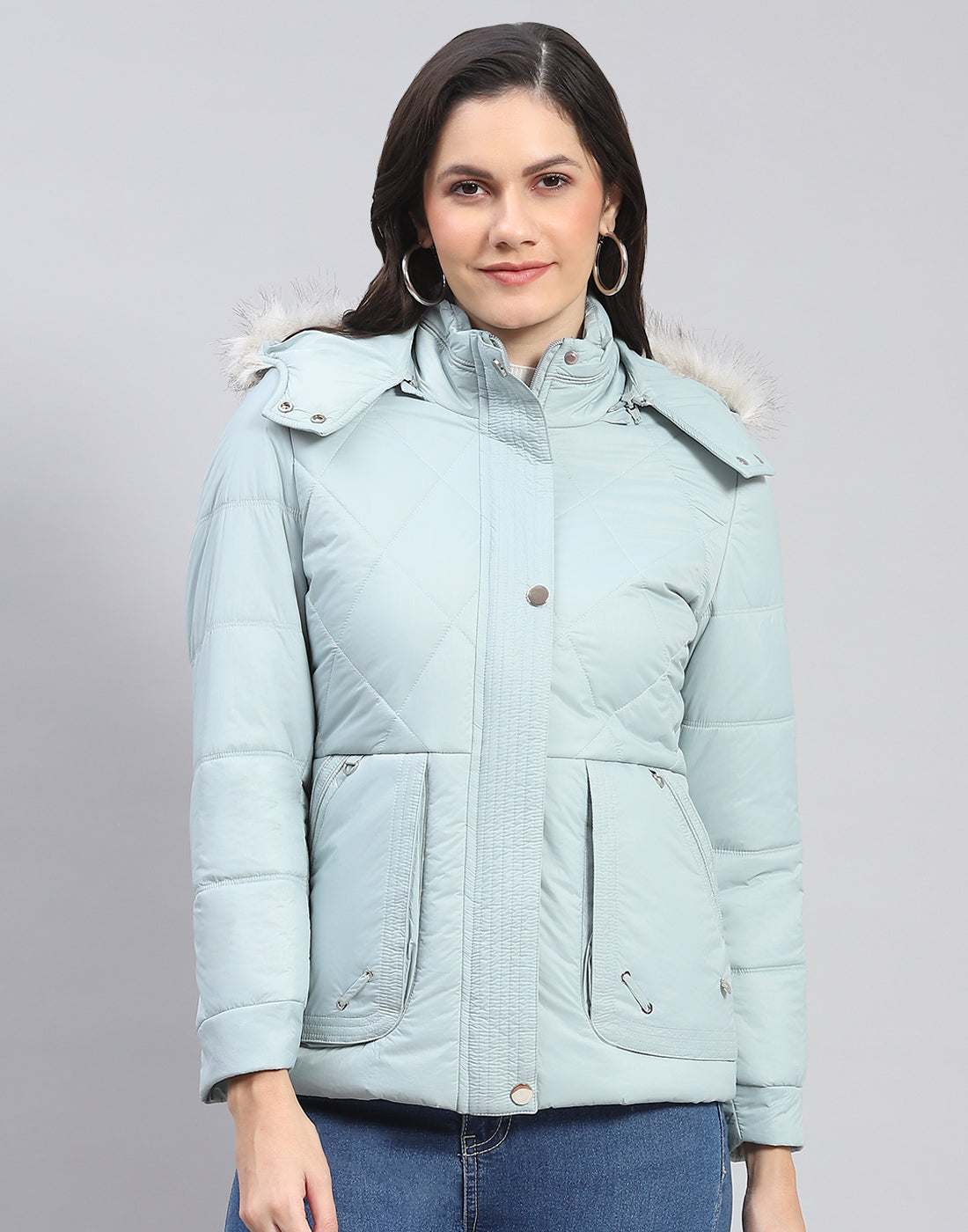 Women Green Solid Hooded Full Sleeve Jacket