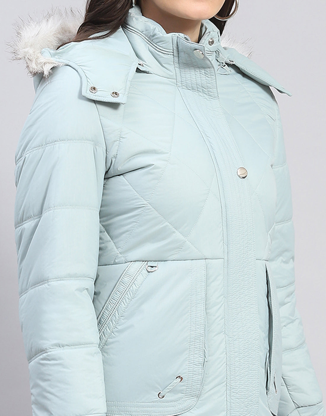 Women Green Solid Hooded Full Sleeve Jacket