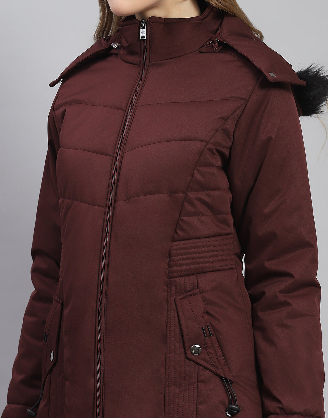 Women Maroon Solid Hooded Full Sleeve Jacket