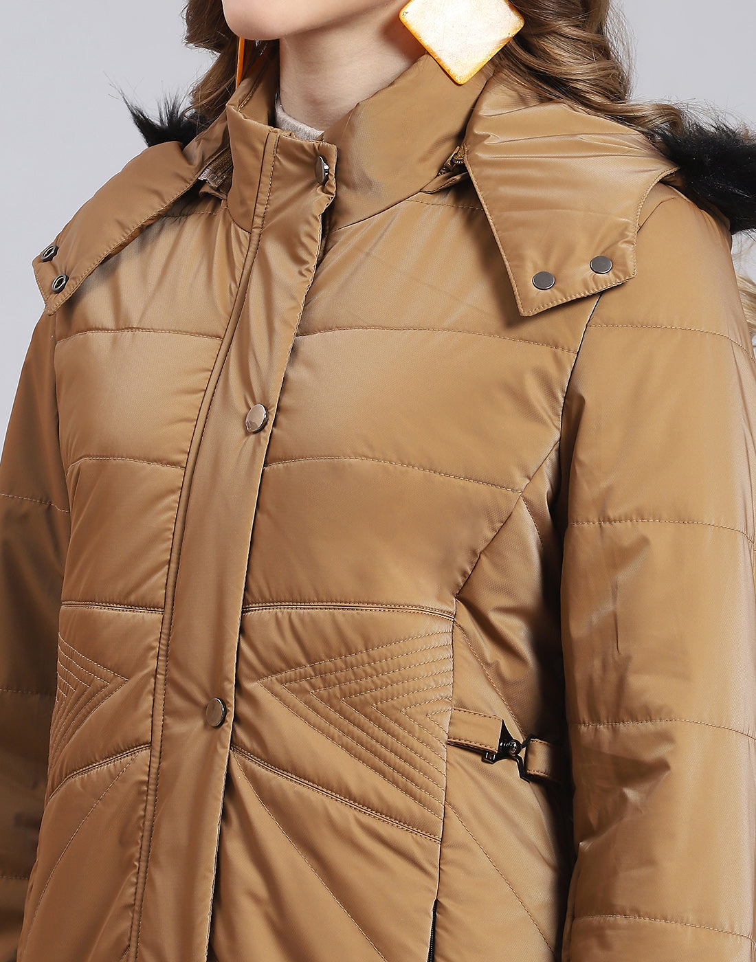 Women Brown Solid Hooded Full Sleeve Jacket