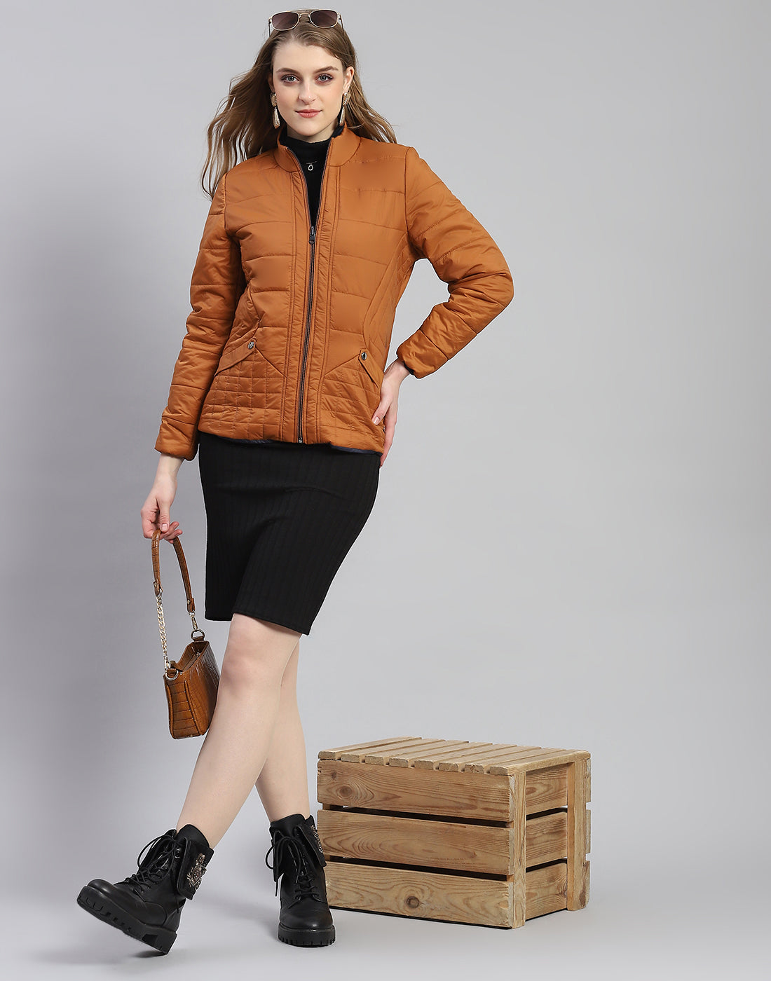 Women Rust Solid Stand Collar Full Sleeve Reversible Jacket