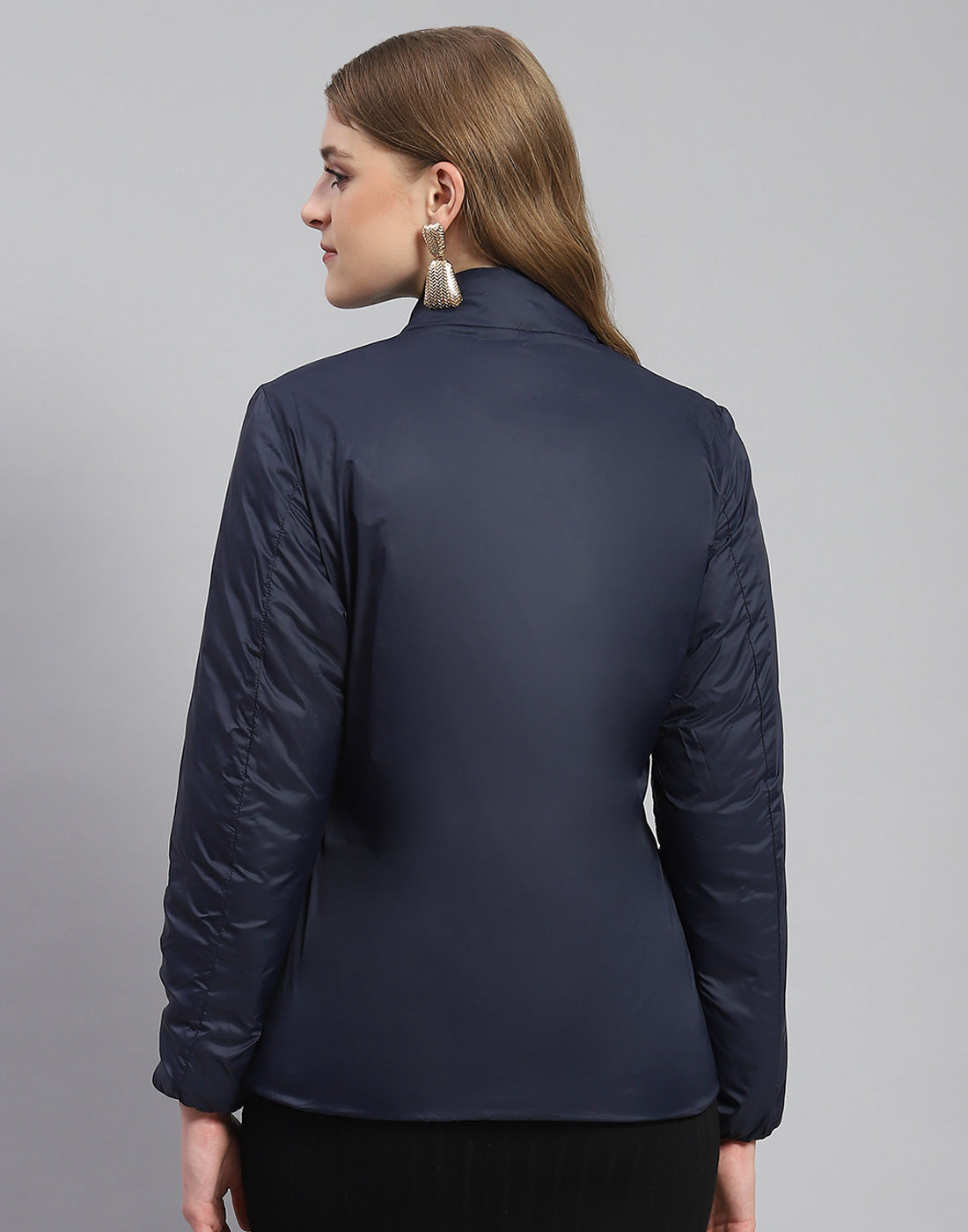 Women Rust Solid Stand Collar Full Sleeve Reversible Jacket