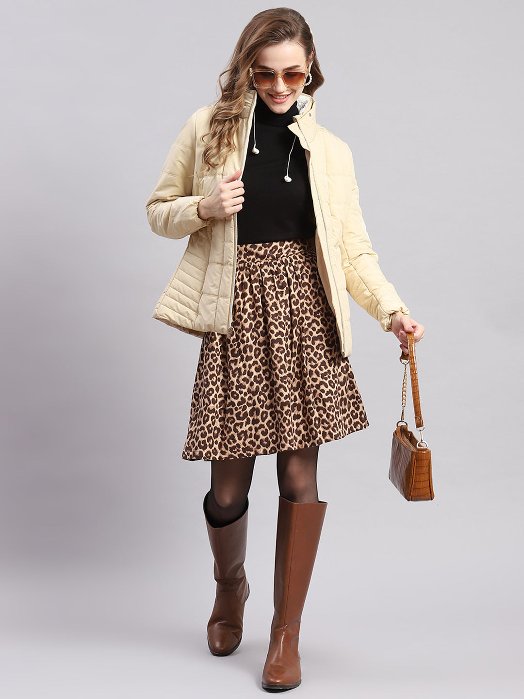 Women Beige Solid Stand Collar Full Sleeve Jackets