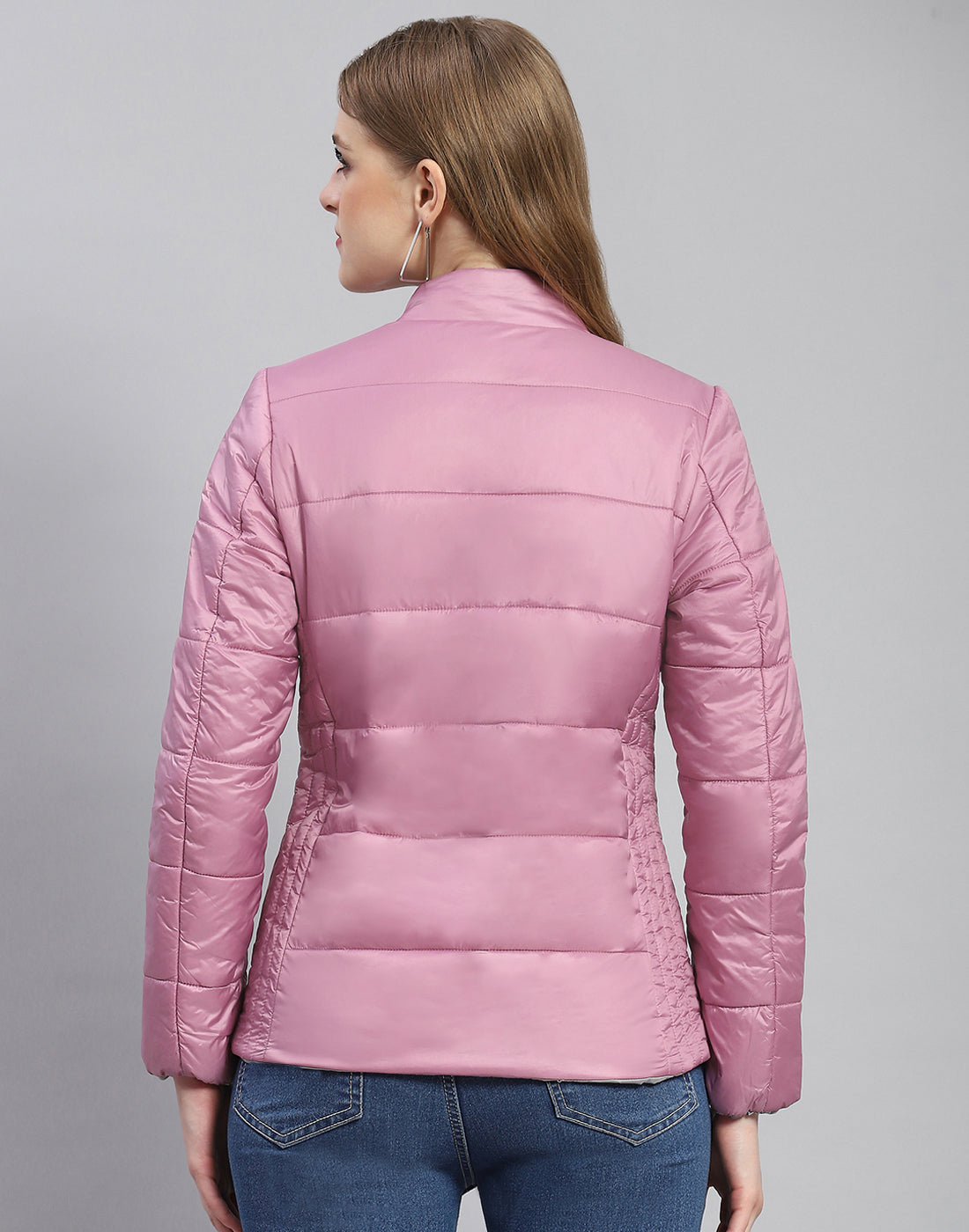 Women Purple Solid Stand Collar Full Sleeve Jacket