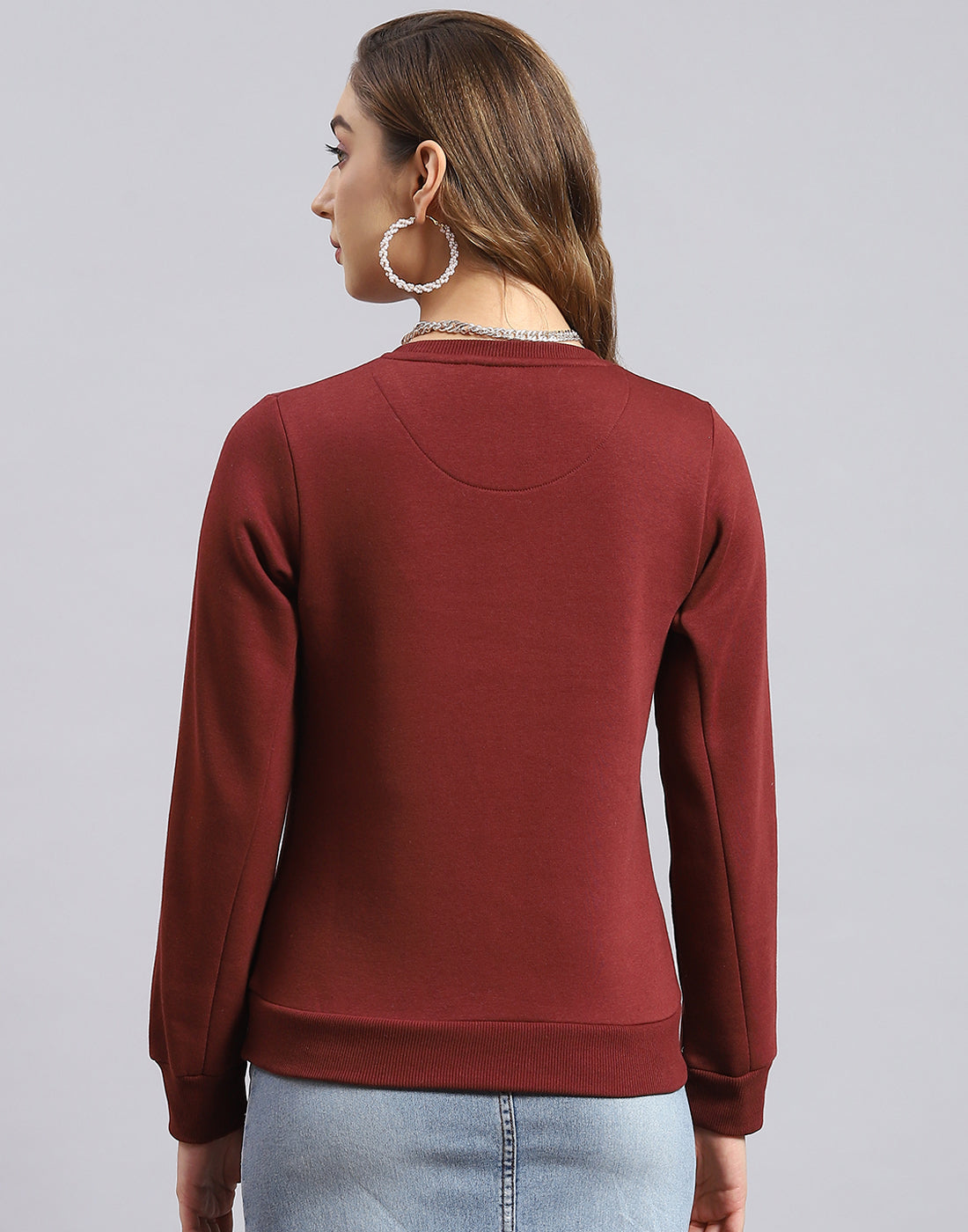 Women Brown Printed Round Neck Full Sleeve Sweatshirt