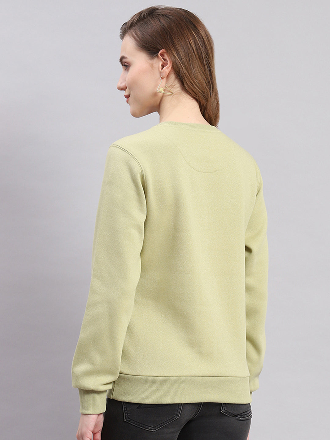 Women Green Printed Round Neck Full Sleeve Sweatshirts