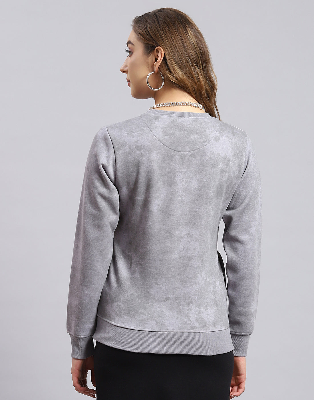 Women Grey Printed Round Neck Full Sleeve Sweatshirt