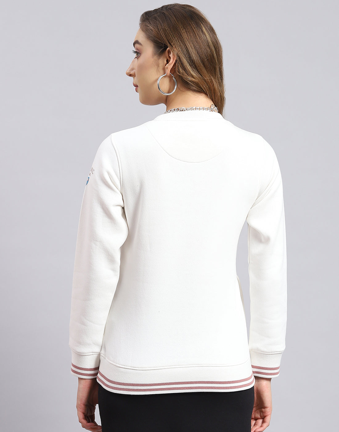 Women White Printed Round Neck Full Sleeve Sweatshirt
