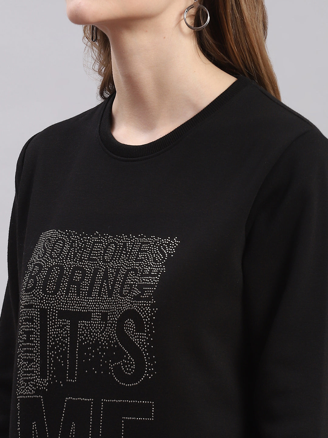 Women Black Printed Round Neck Full Sleeve Sweatshirts