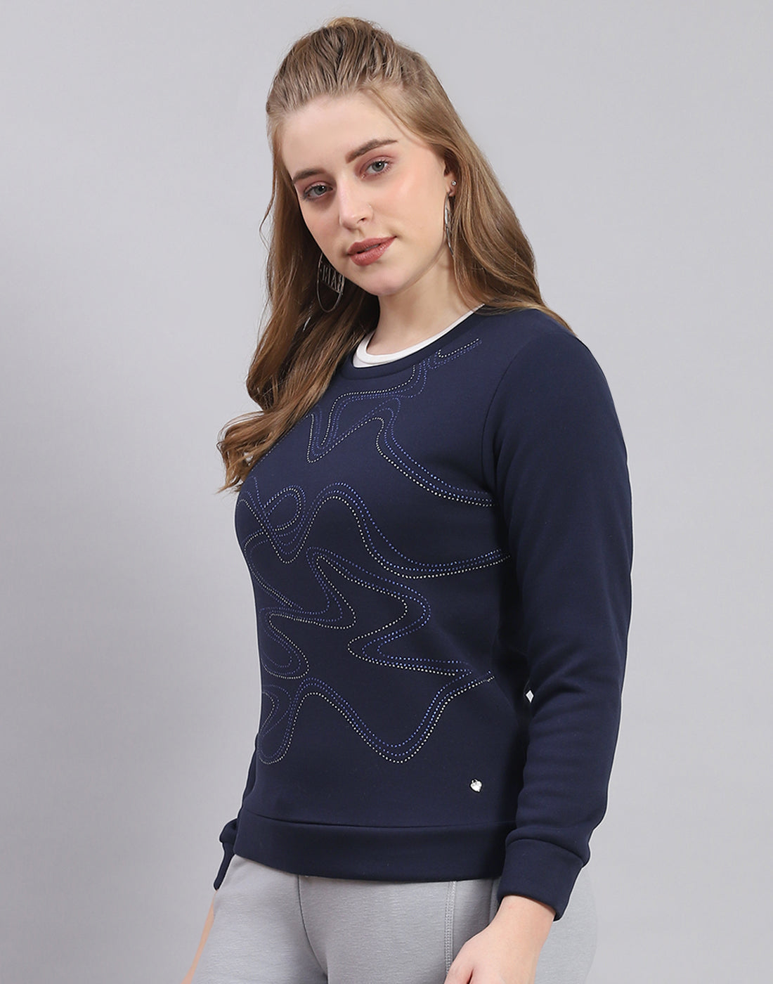Gant Women Grey Printed Round Neck Full Sleeves Sweatshirt