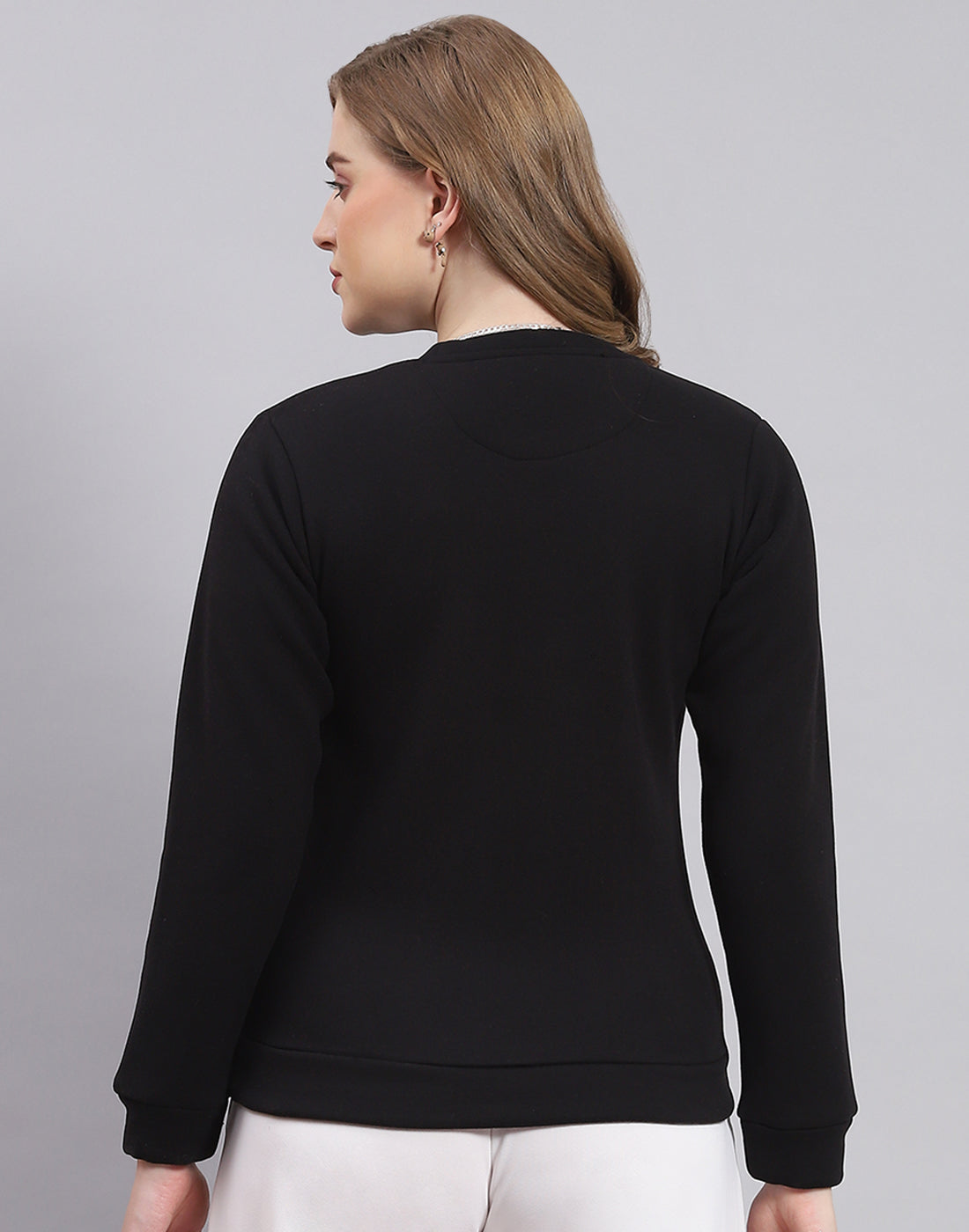Women Black Printed Round Neck Full Sleeve Sweatshirt