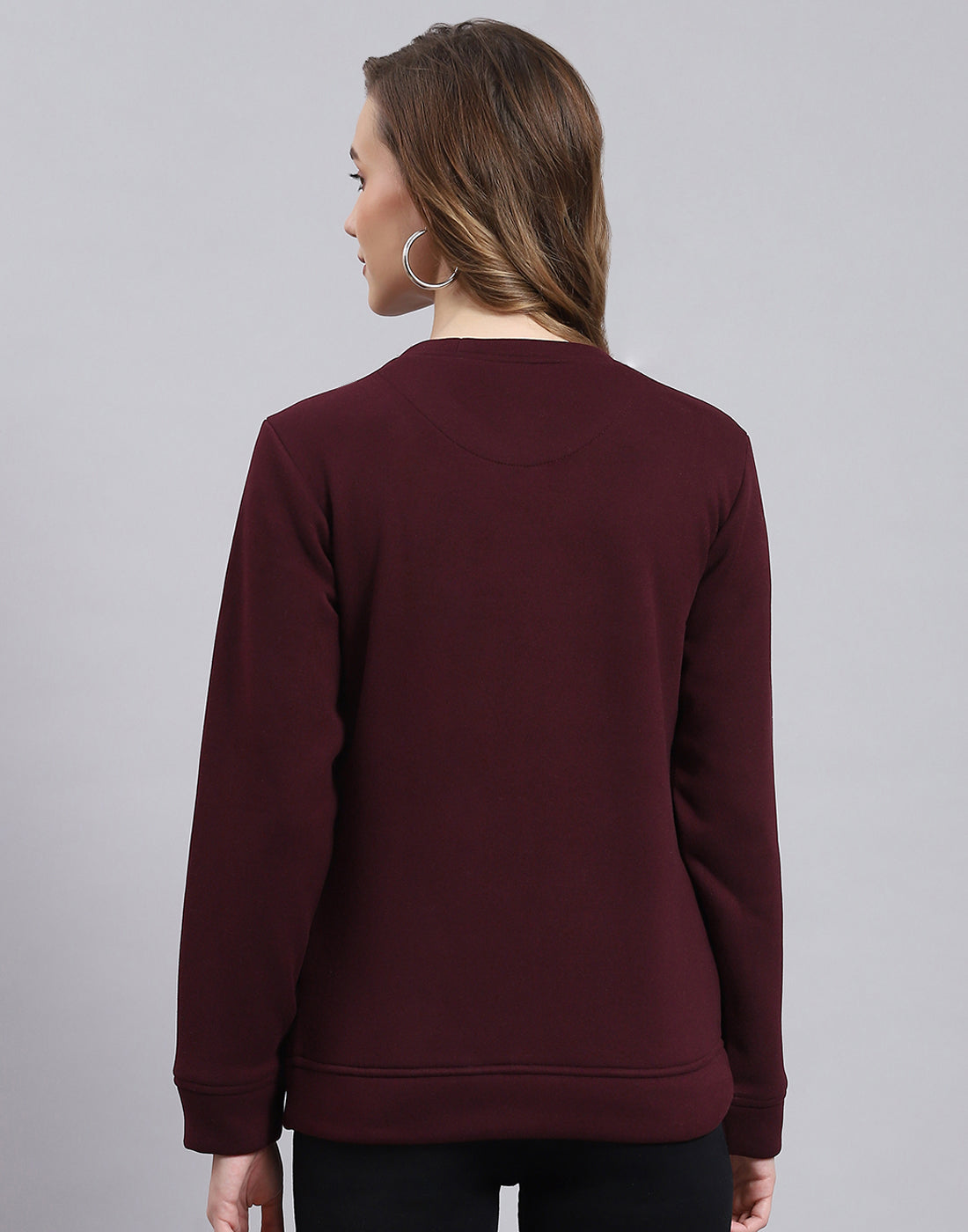 Women Maroon Printed Round Neck Full Sleeve Sweatshirt