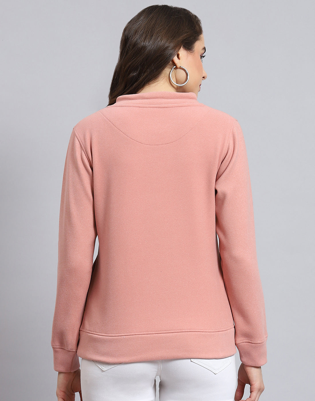 Women Pink Printed Round Neck Full Sleeve Sweatshirt