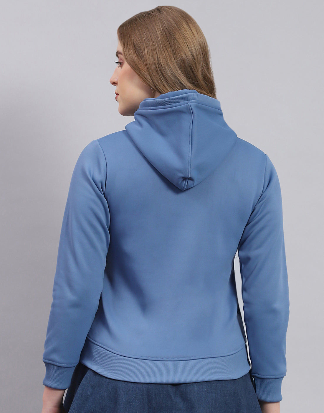Women Blue Printed Hooded Full Sleeve Sweatshirt