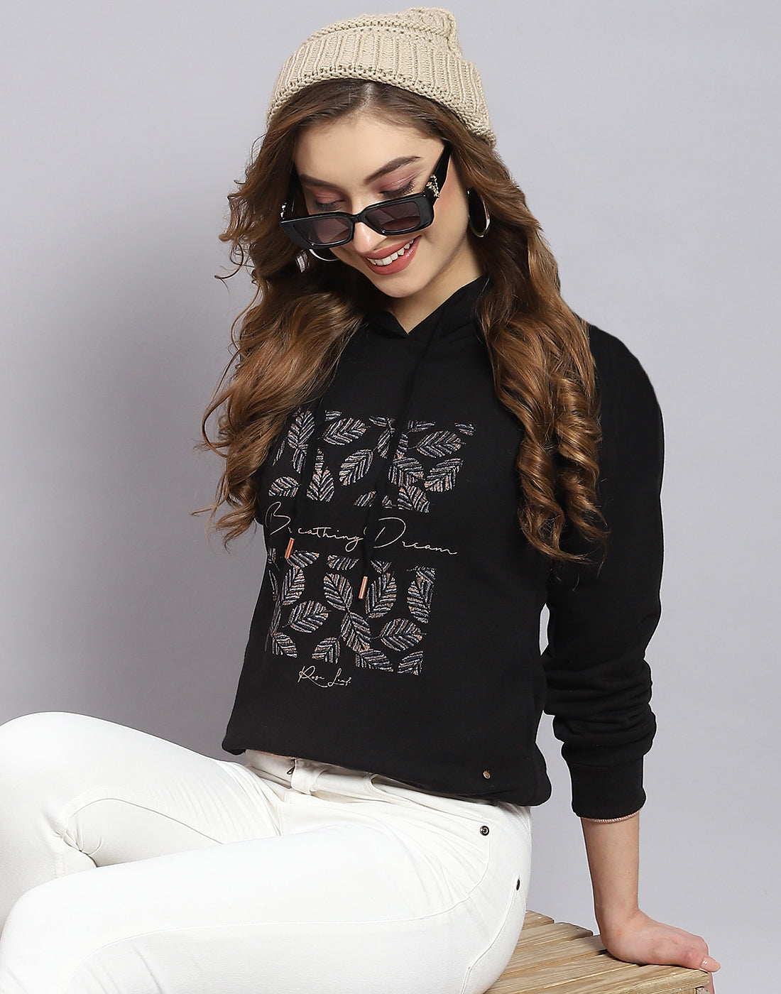 Buy Women Black Embroidered Hooded Full Sleeve Sweatshirt Online  