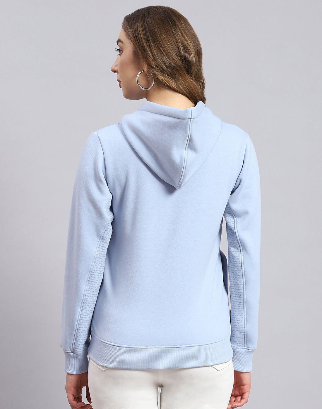 Women Blue Printed Hooded Full Sleeve Sweatshirt