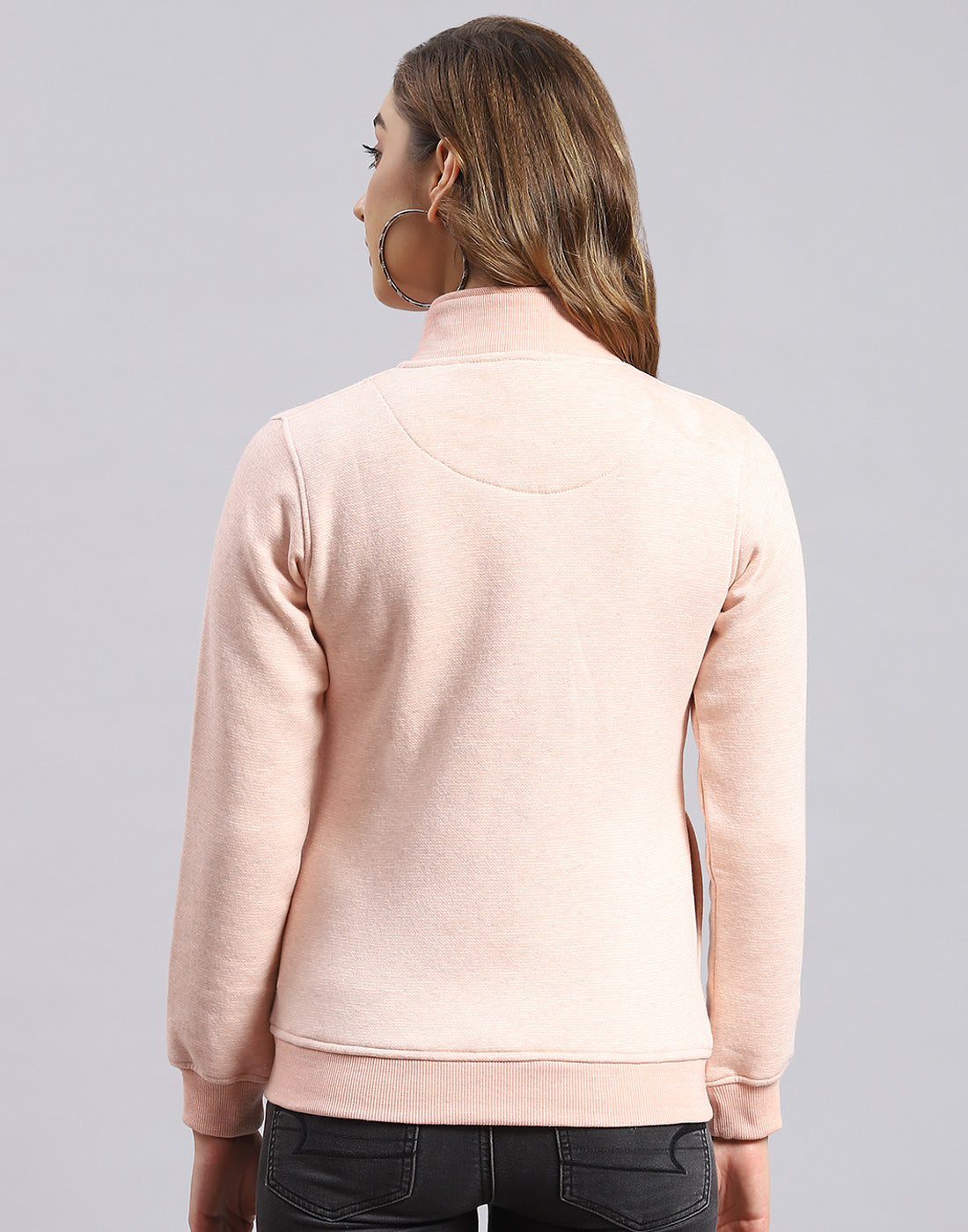 Women Pink Printed Stand Collar Full Sleeve Sweatshirt