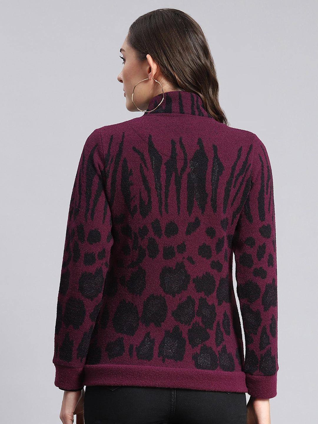 Women Purple Self Design F Neck Full Sleeve Sweatshirts