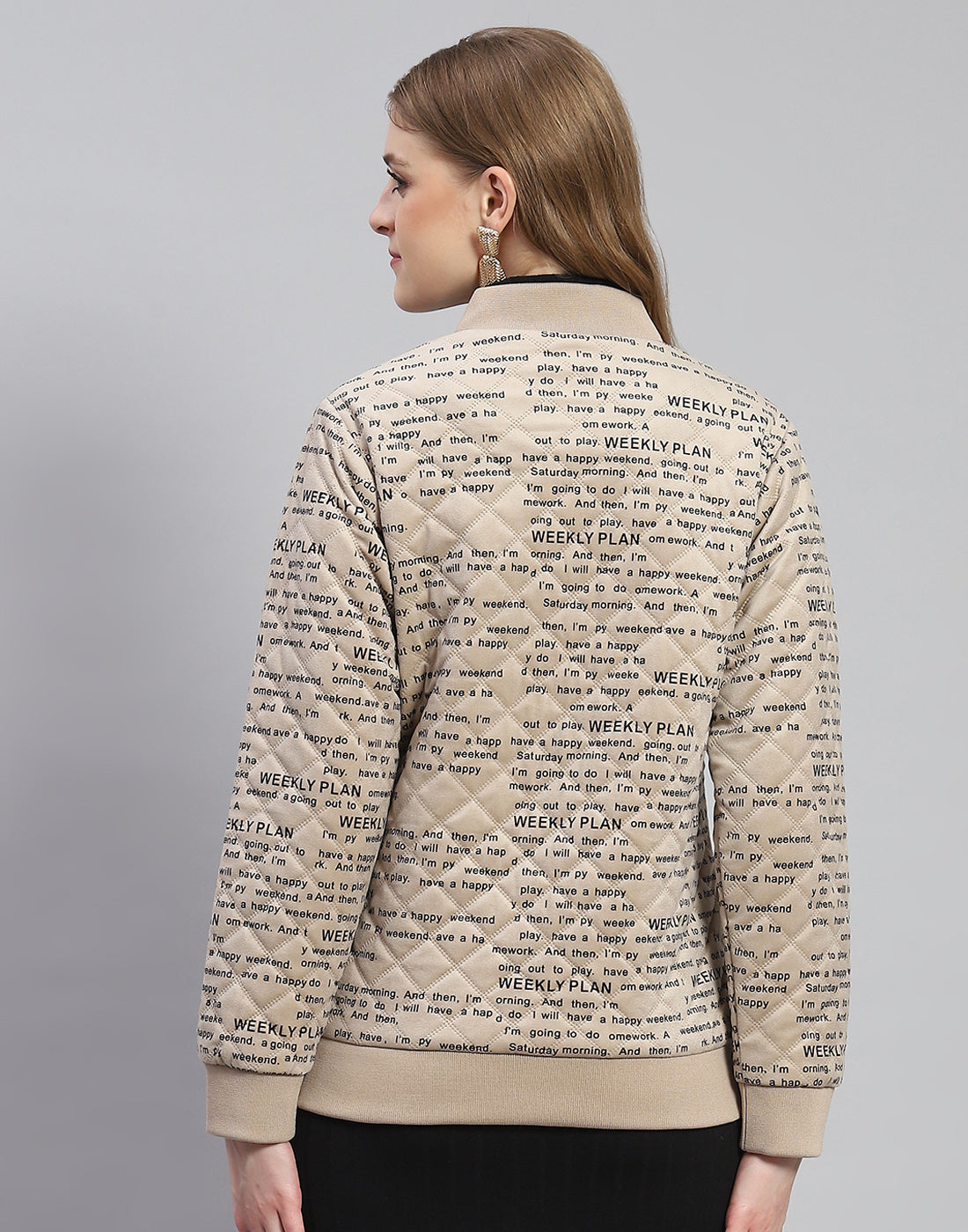 Women Khaki Printed Mandarin Collar Full Sleeve Jacket