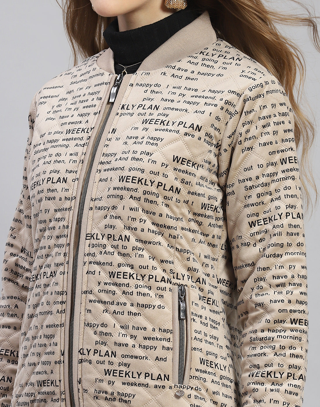 Women Khaki Printed Mandarin Collar Full Sleeve Jacket