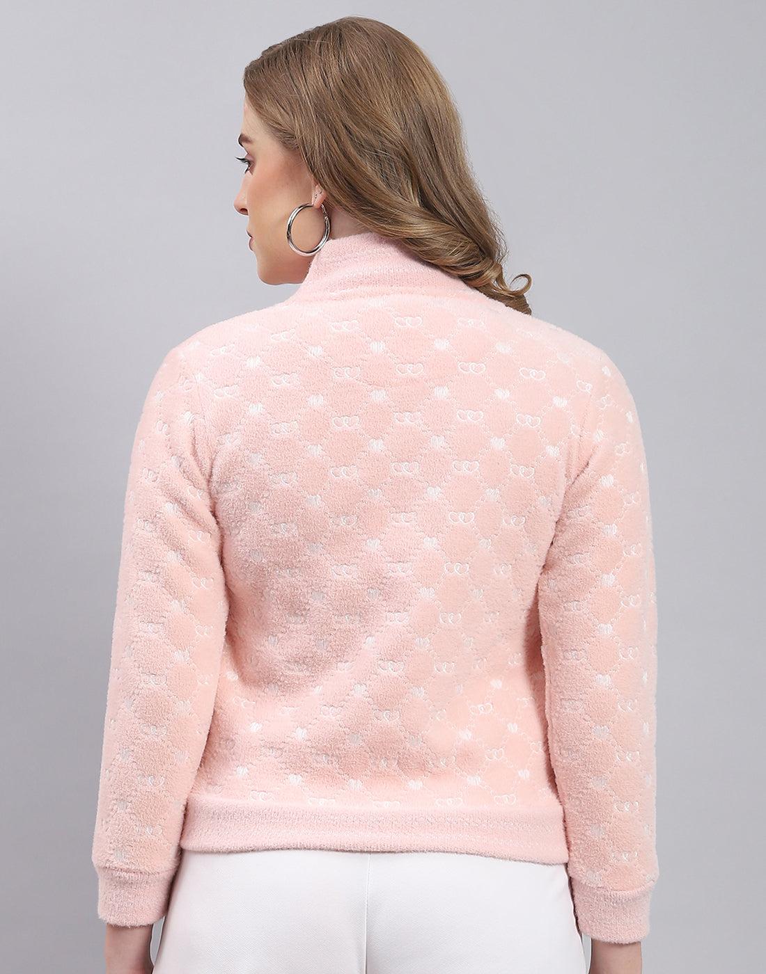 Women Pink Printed H Neck Full Sleeve Sweatshirt