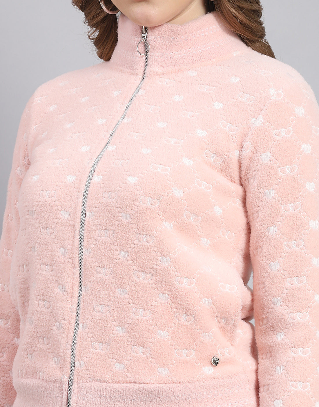 Women Pink Printed H Neck Full Sleeve Sweatshirt