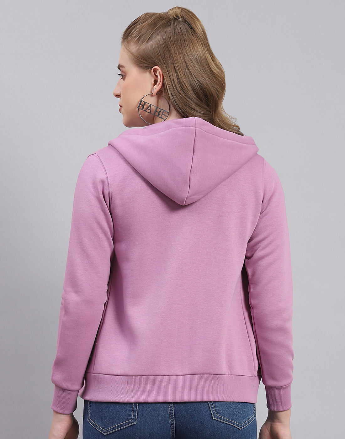 Women Purple Embroidered Hooded Full Sleeve Sweatshirt