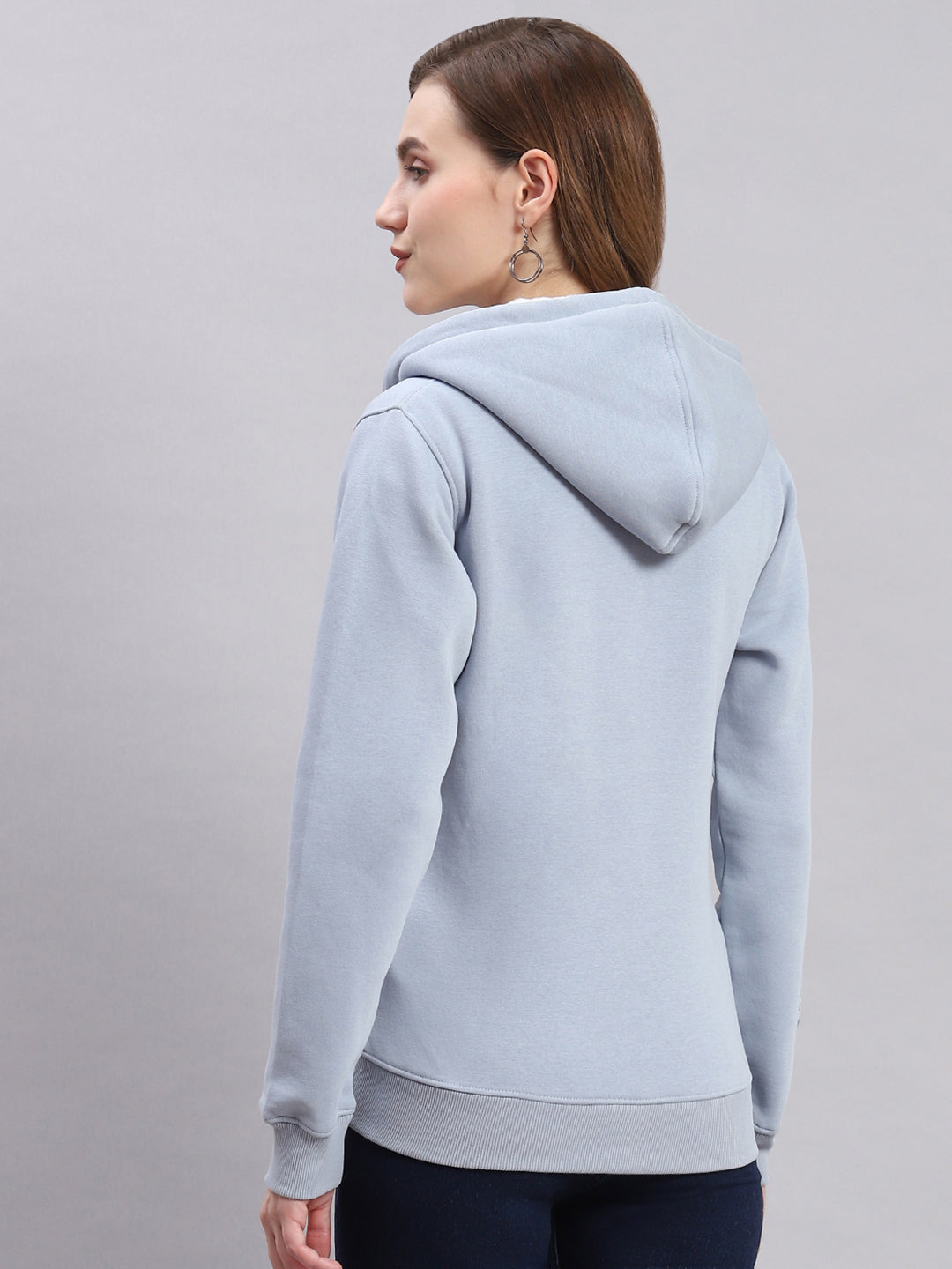 Women Blue Printed Hooded Full Sleeve Sweatshirts