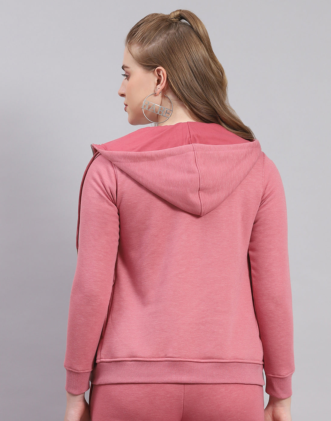 Women Pink Printed Hooded Full Sleeve Sweatshirt