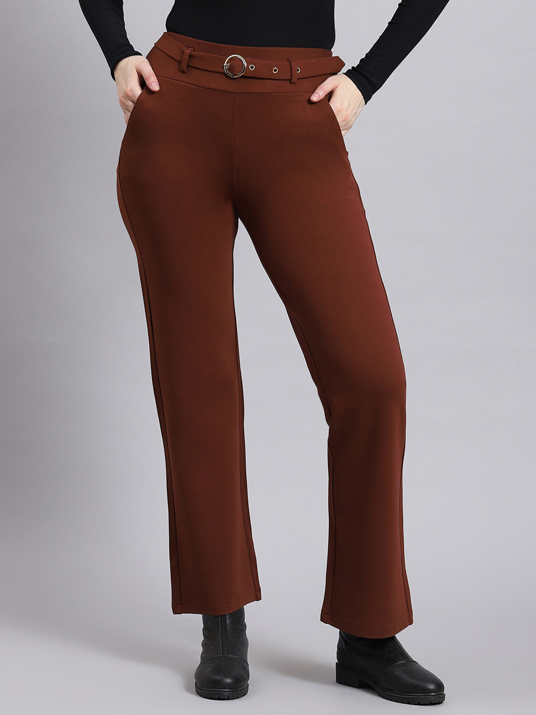 Women Brown Solid Regular Fit Jegging