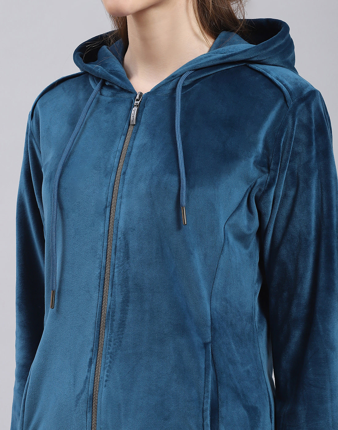 Women Teal Blue Solid Hooded Full Sleeve Tracksuit