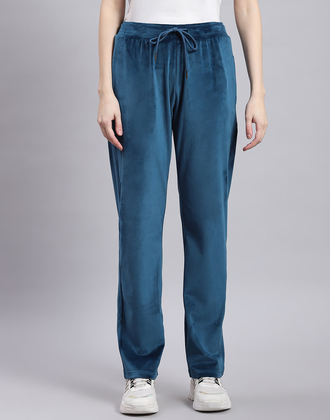 Women Teal Blue Solid Hooded Full Sleeve Tracksuit