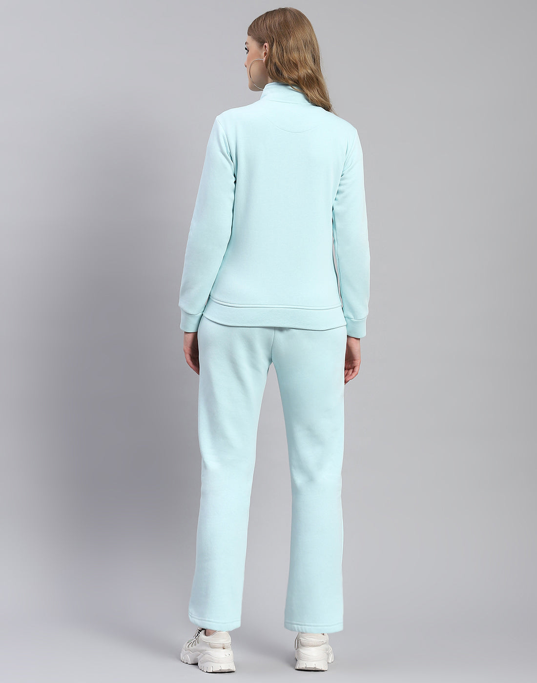 Women Blue Printed Stand Collar Full Sleeve Tracksuit