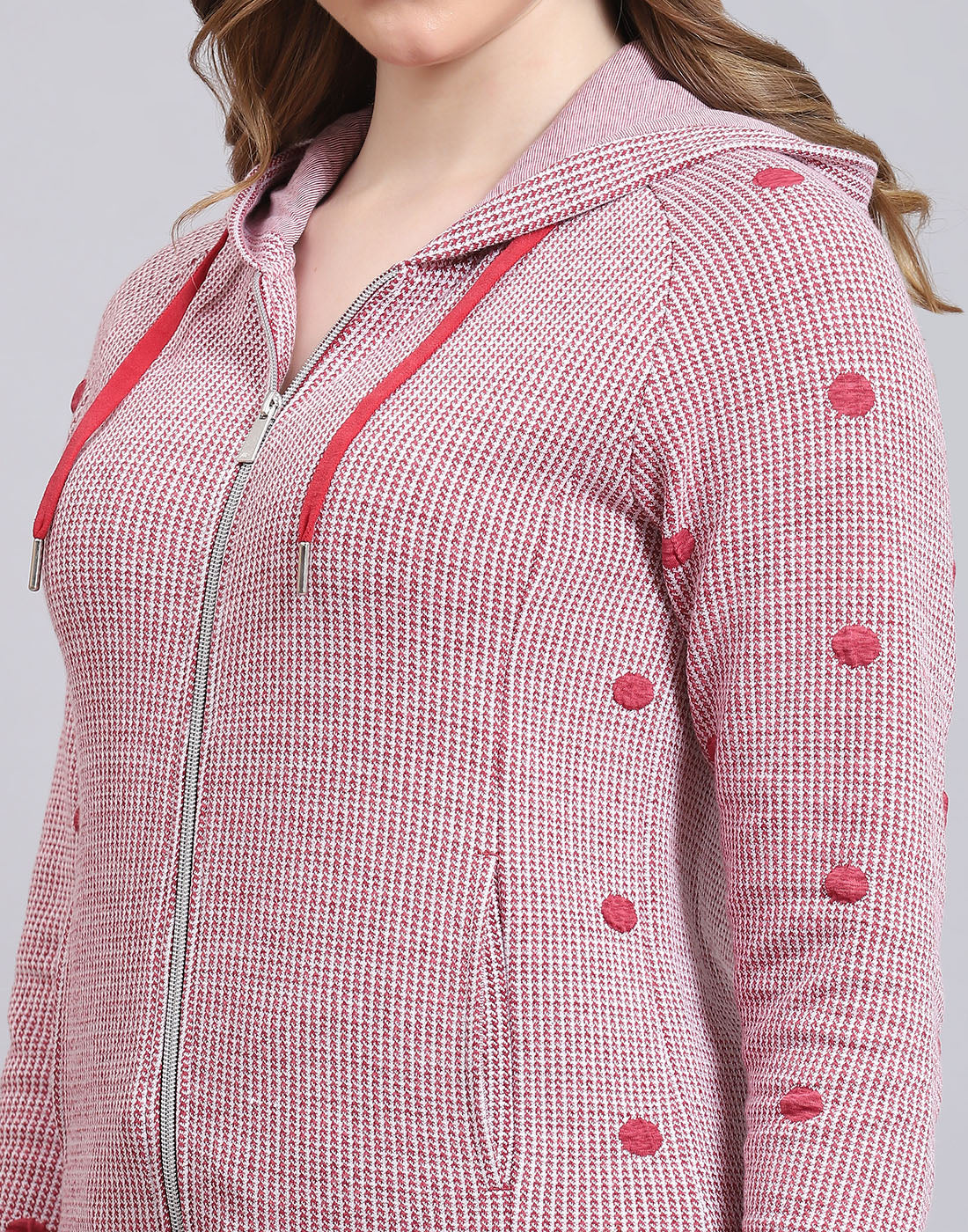 Women Pink Self Design Hooded Full Sleeve Tracksuit