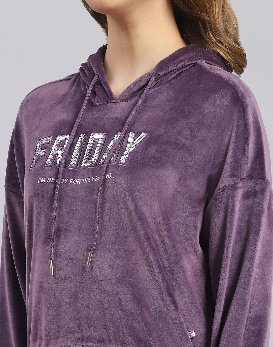 Women Purple Embroidered Hooded Full Sleeve Tracksuit