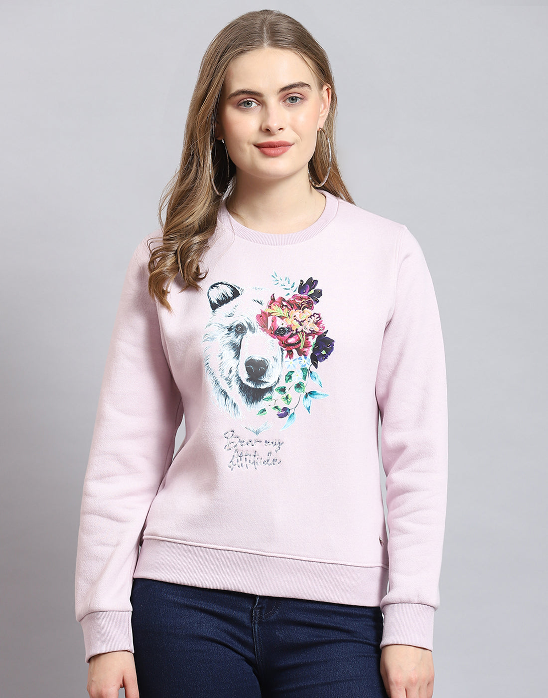 Women Purple Embroidered Round Neck Full Sleeve Sweatshirt