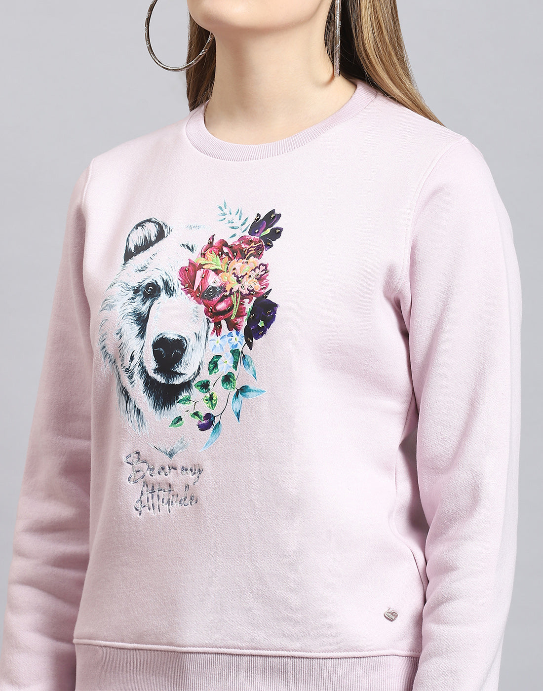 Women Purple Embroidered Round Neck Full Sleeve Sweatshirt