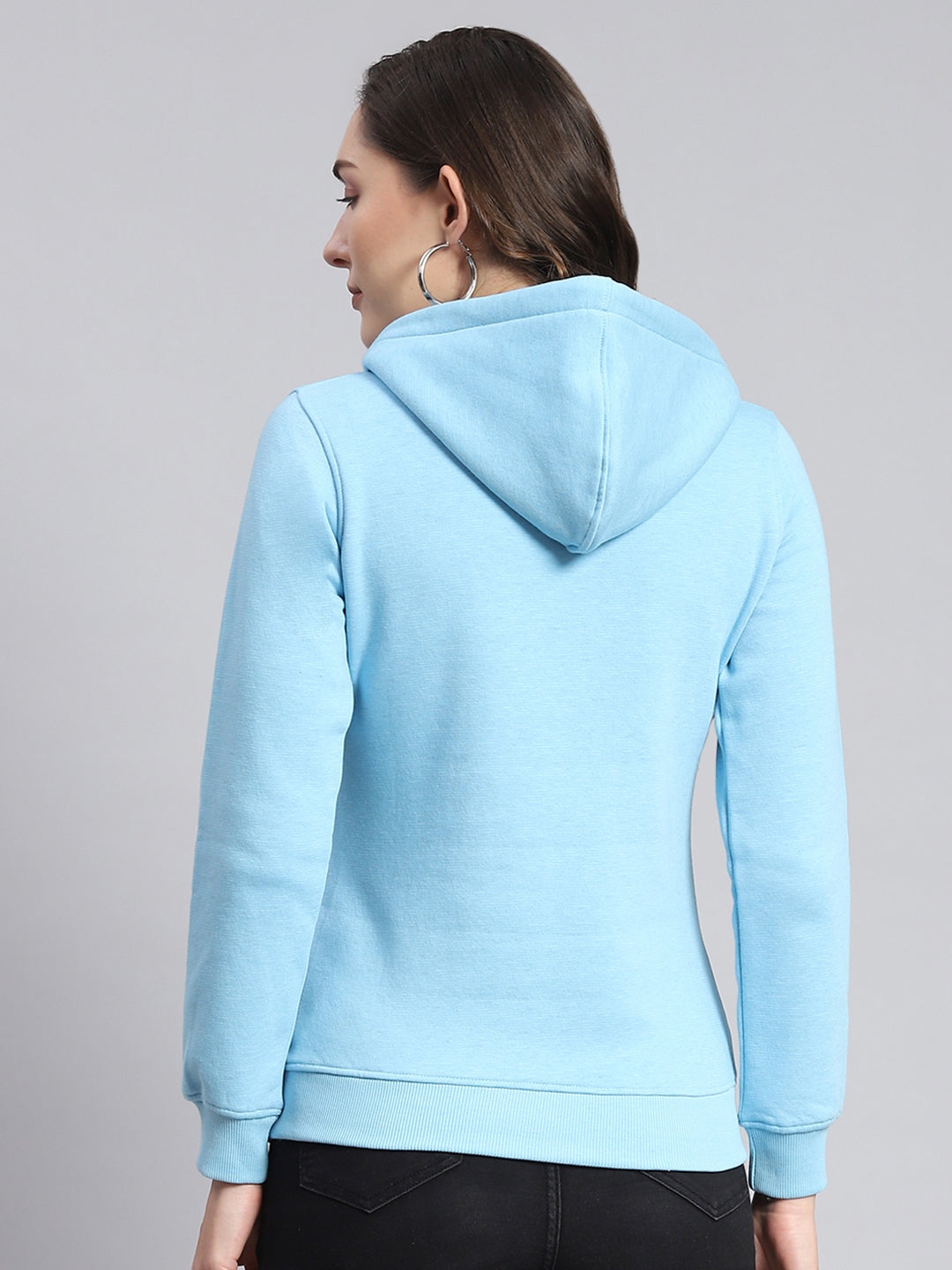 Women Blue Printed Hooded Full Sleeve Sweatshirts