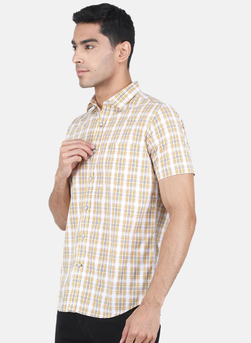 Men Yellow Check Shirt