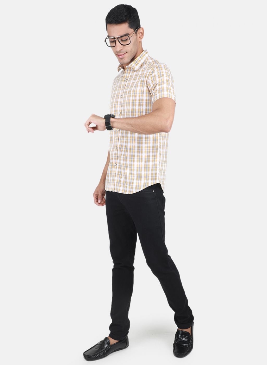 Men Yellow Check Shirt