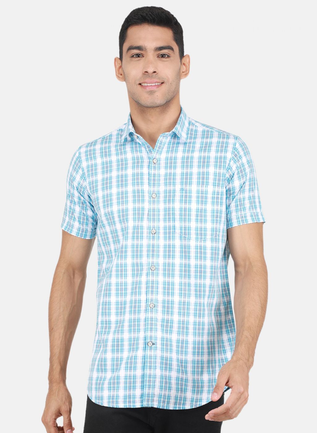 Men Blue Check Shirt