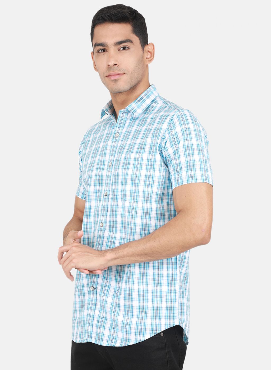 Men Blue Check Shirt